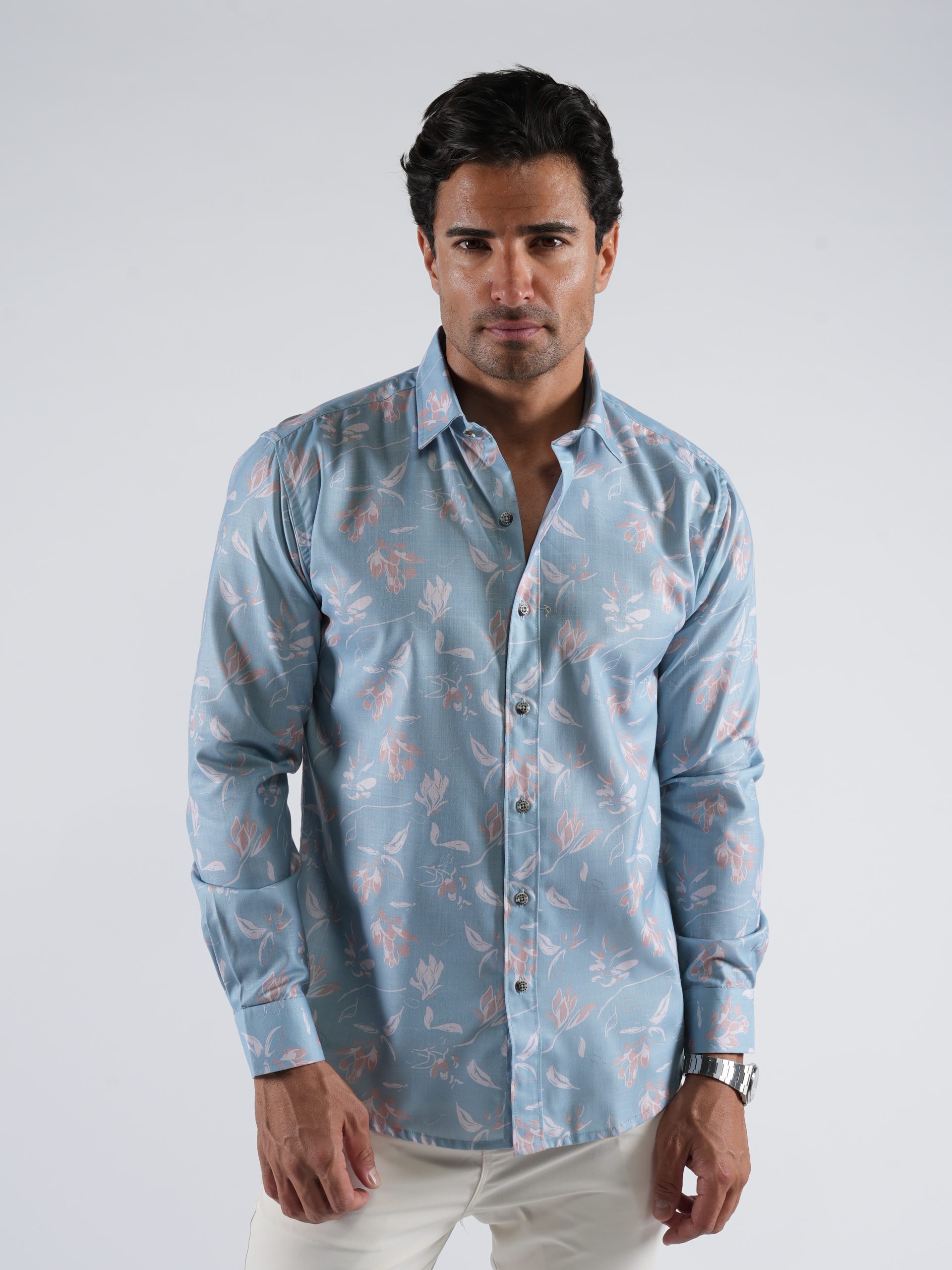 Men’s Slim Fit Cotton Floral Printed L/S Shirt