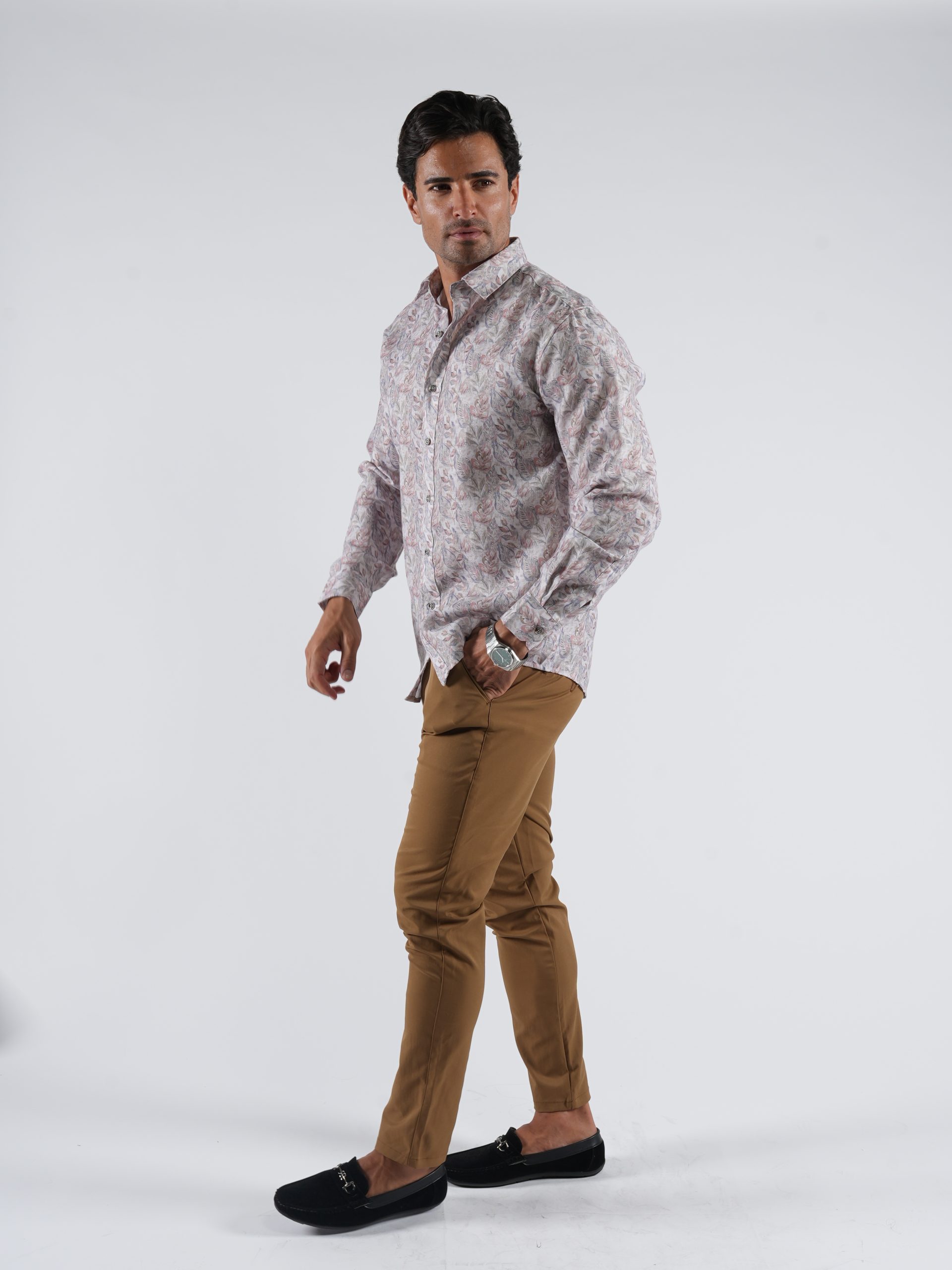 Men’s Slim Fit Printed 100% Cotton Shirt – L/S, Stylish Comfort