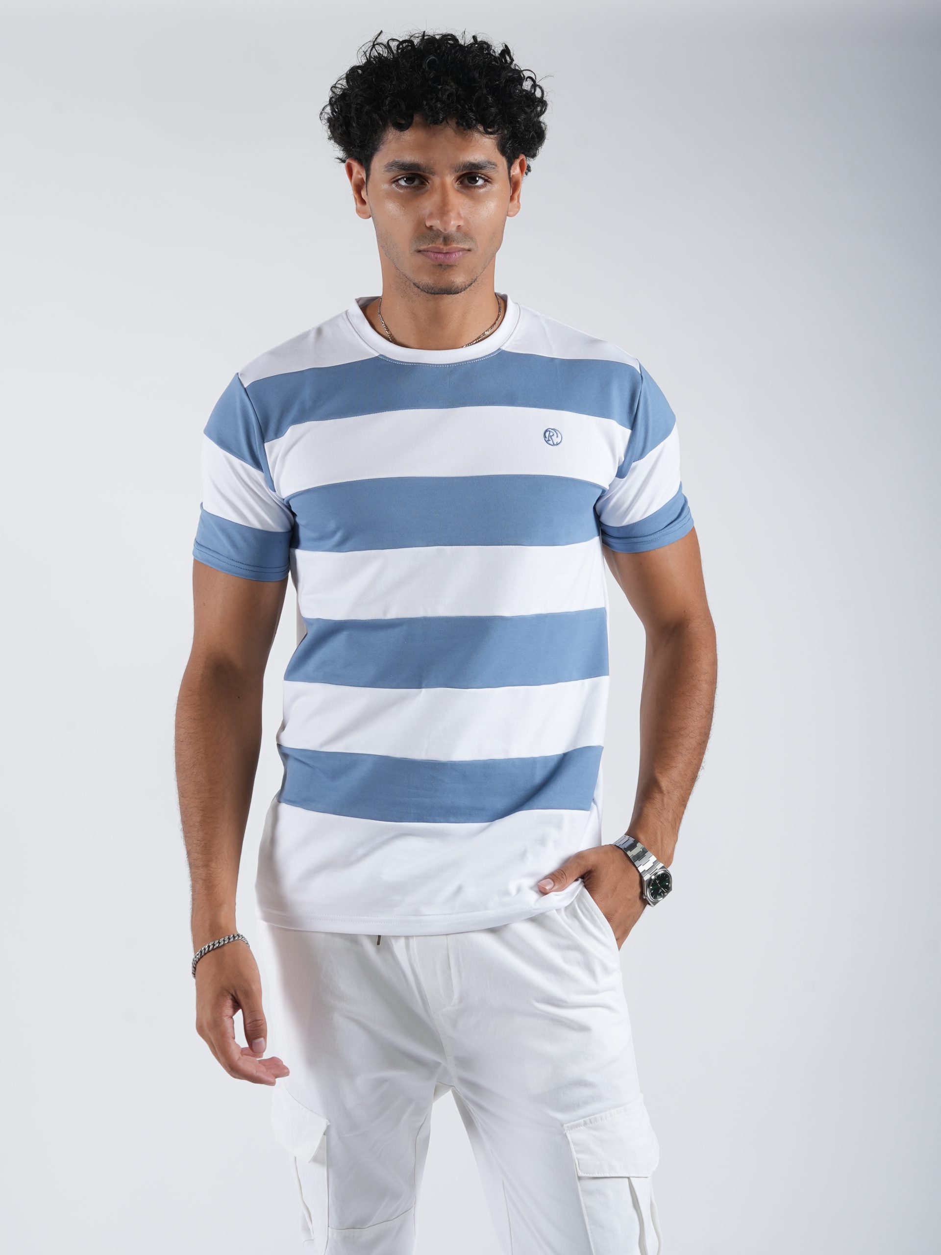 Men’s Striped T-Shirt Casual Cotton-Poly Blend