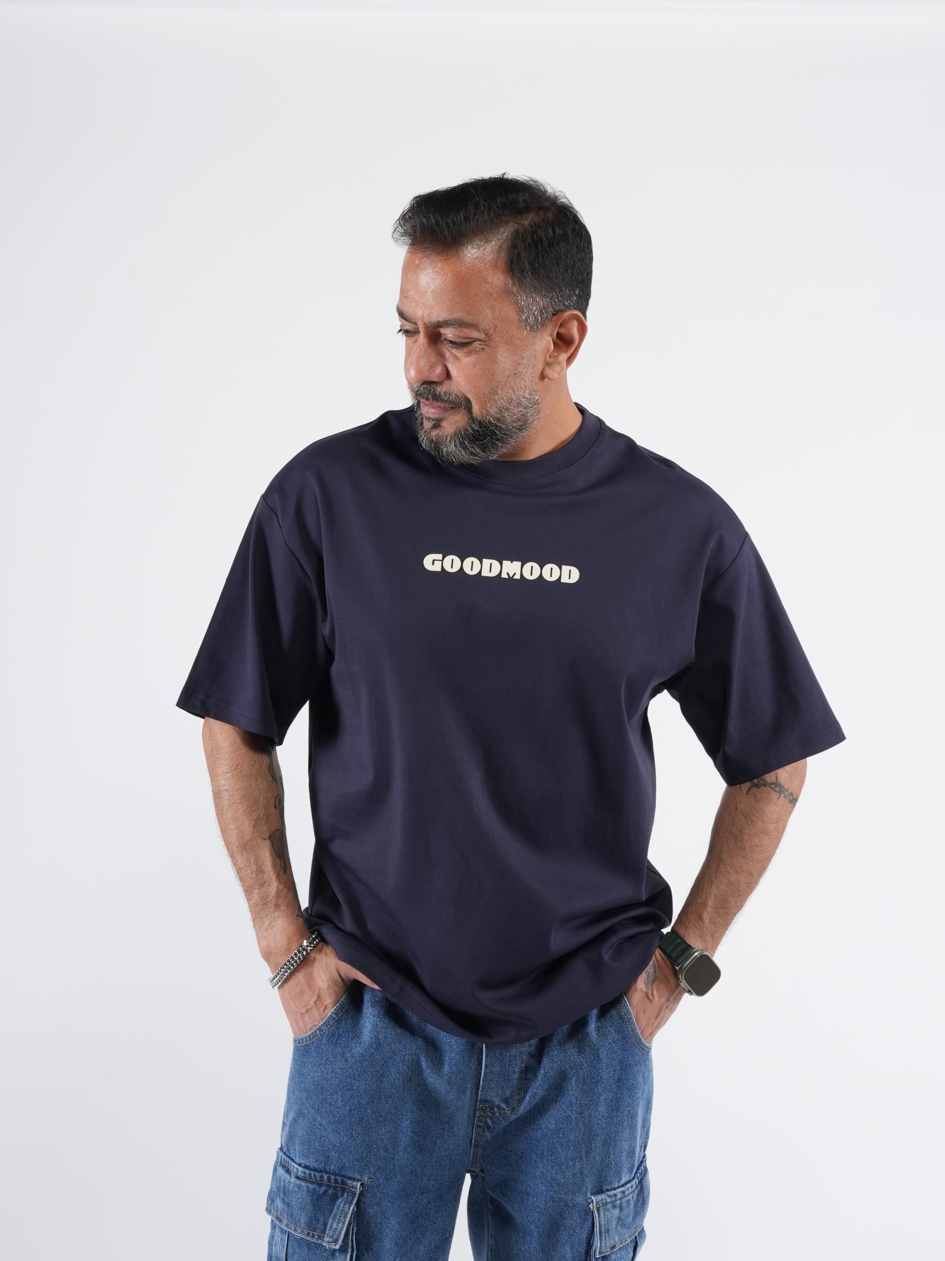 Men’s Oversized Dropped Shoulder Graphic Tee – GOOD MOOD