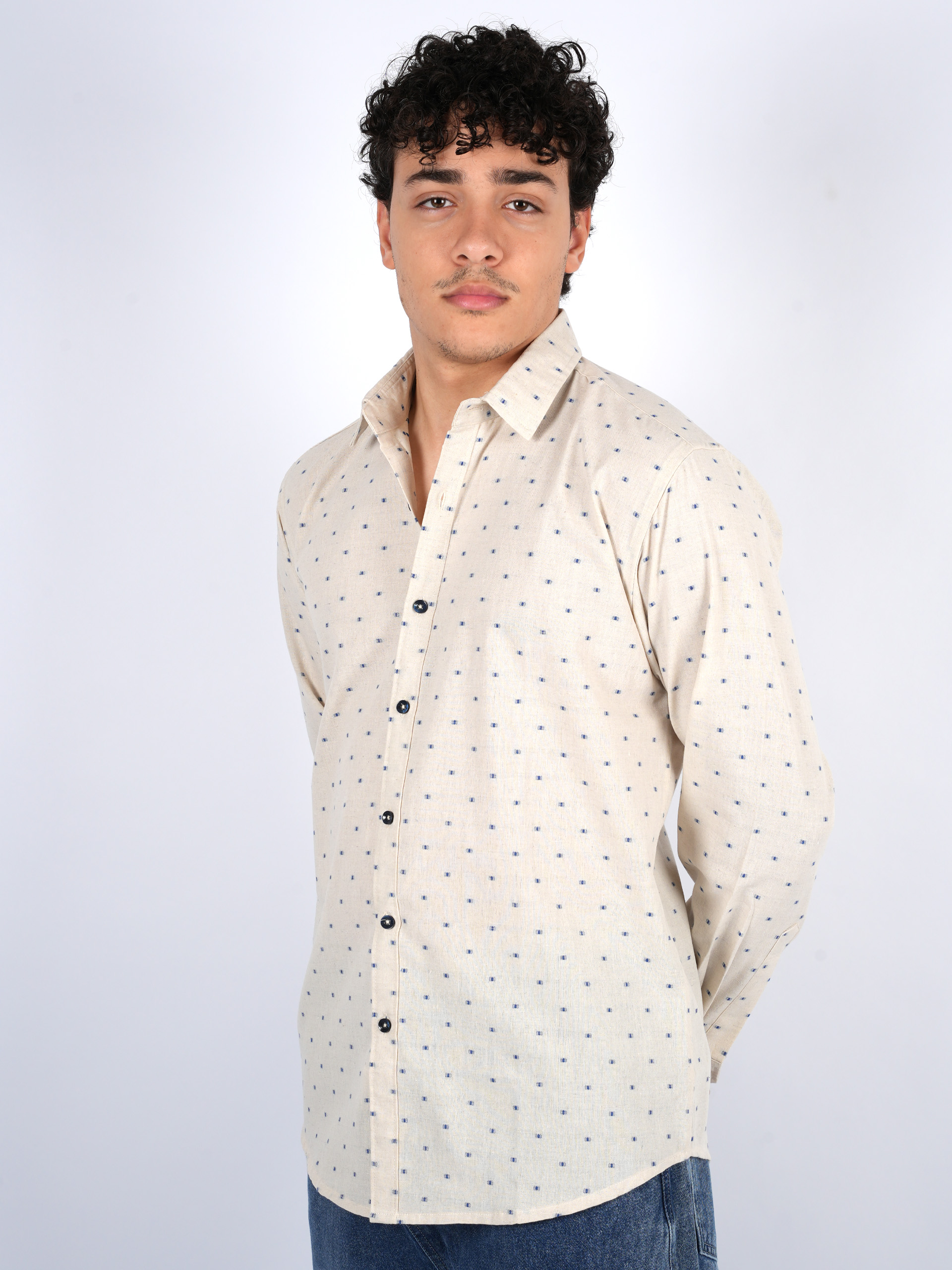 Men’s Slim Fit Printed Cotton Linen Shirt